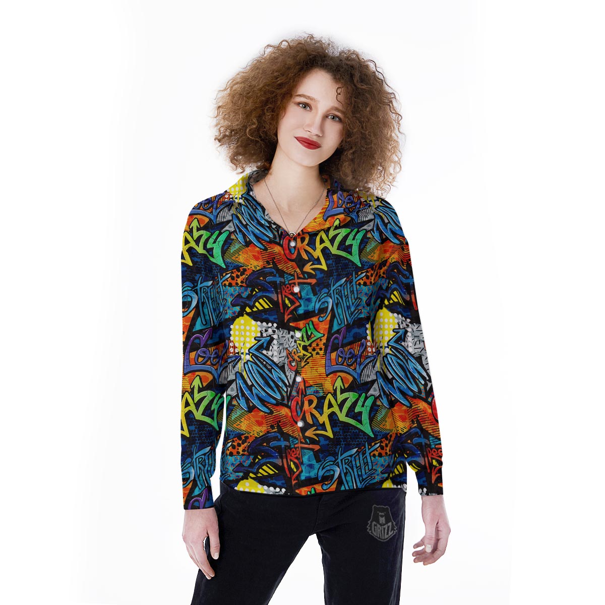 Graffiti Retro Print Pattern Women's Long Sleeve Shirts-grizzshop
