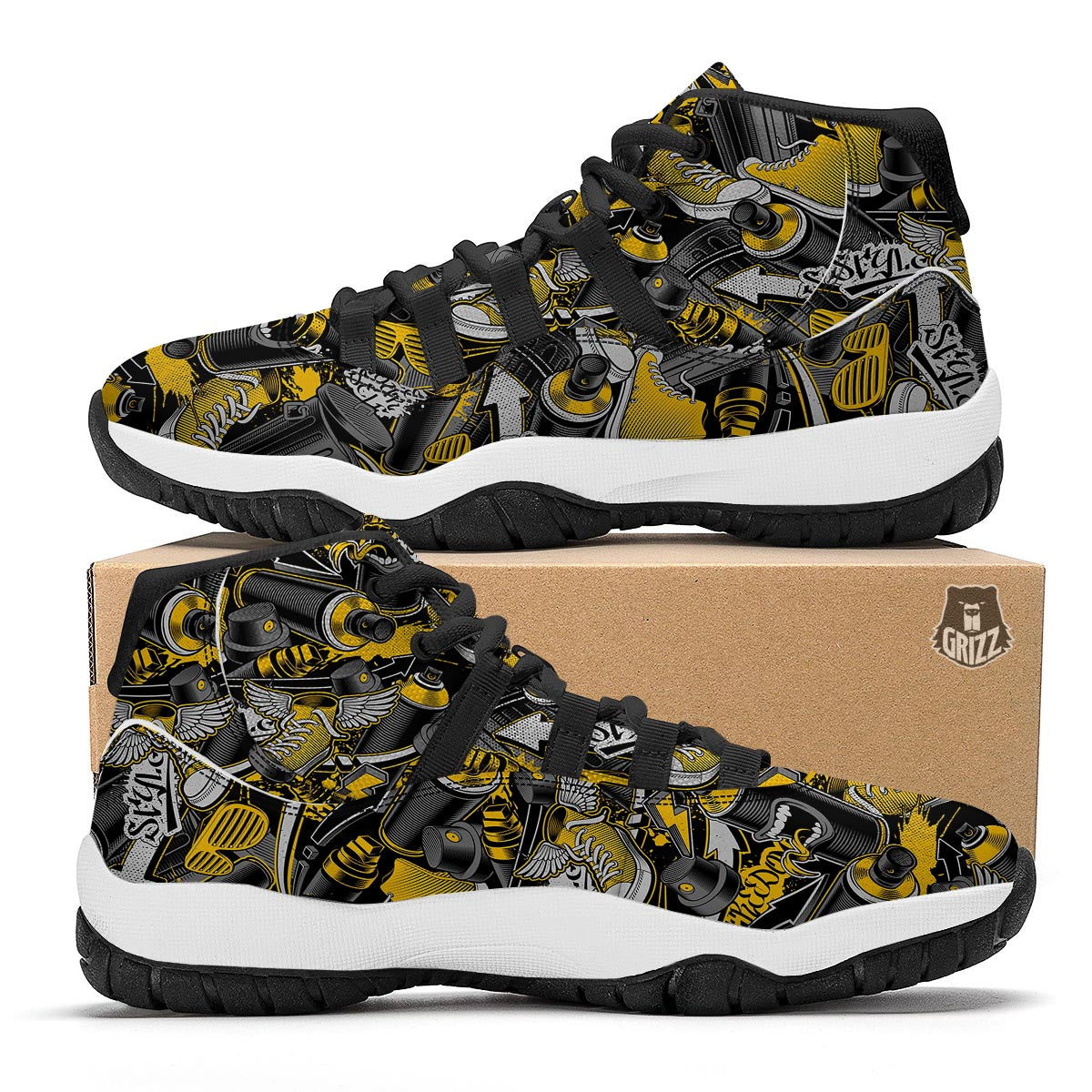 Graffiti Spray Pattern Print Black Bball Shoes-grizzshop