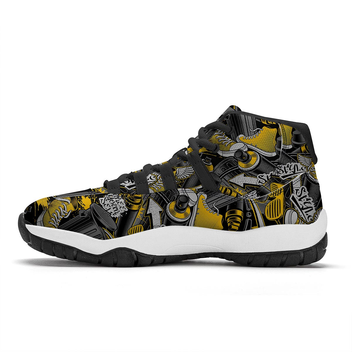 Graffiti Spray Pattern Print Black Bball Shoes-grizzshop