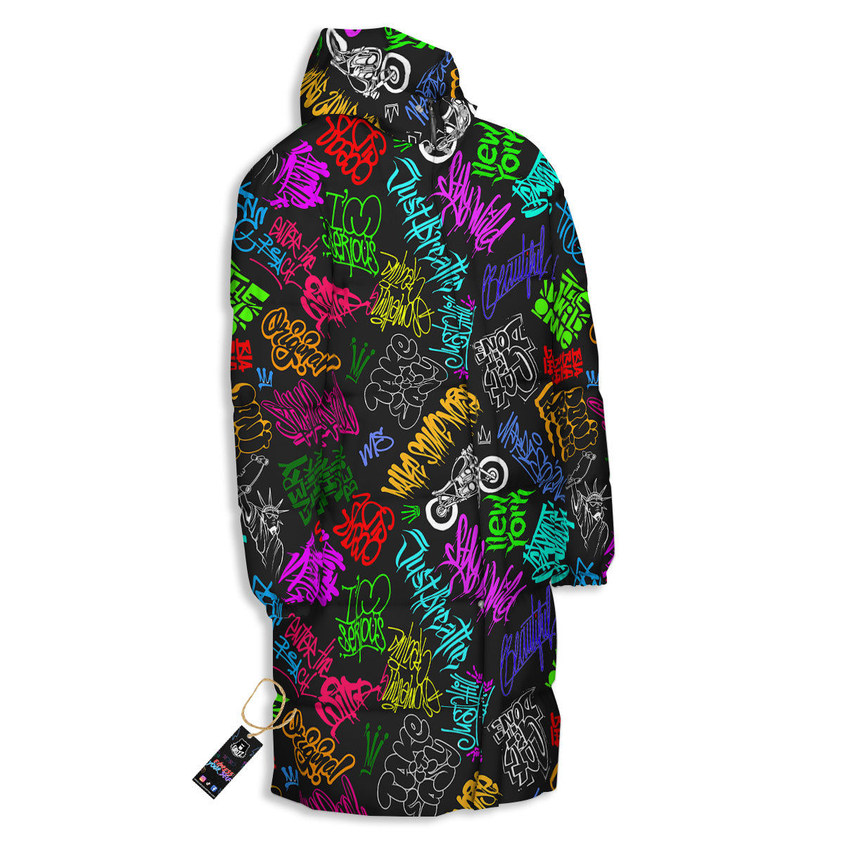 Graffiti Text Colorful Urban Elements Print Pattern Long Down Jacket-grizzshop