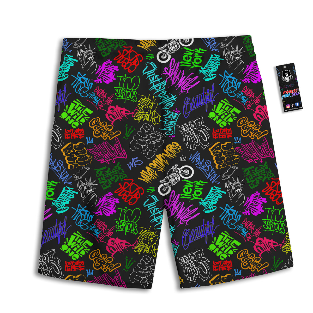 Graffiti Text Colorful Urban Elements Print Pattern Men's Athletic Shorts