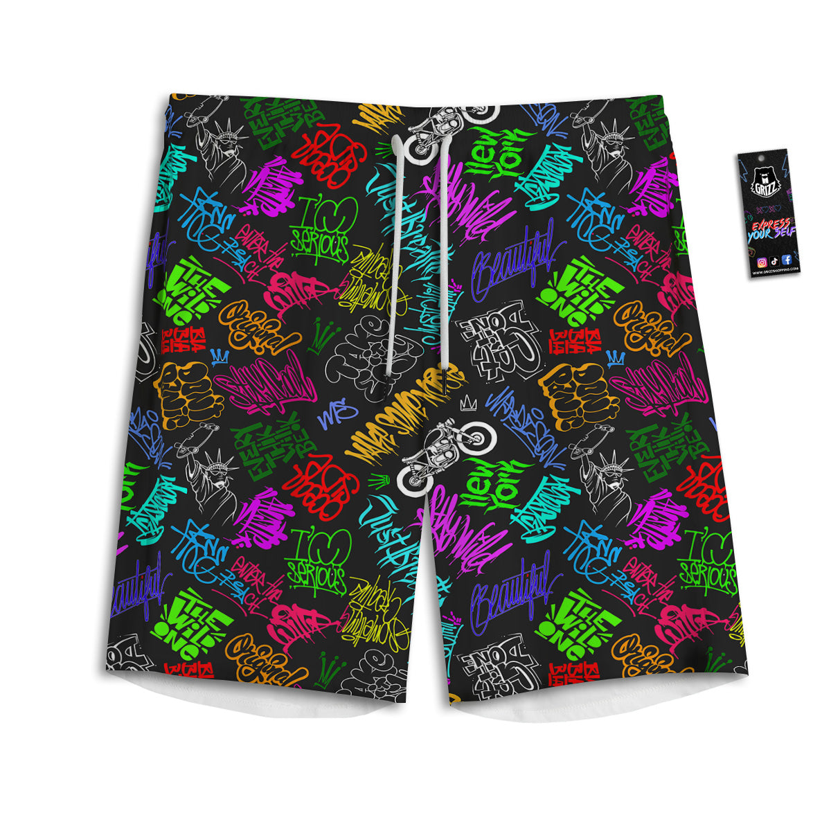 Graffiti Text Colorful Urban Elements Print Pattern Men's Athletic Shorts