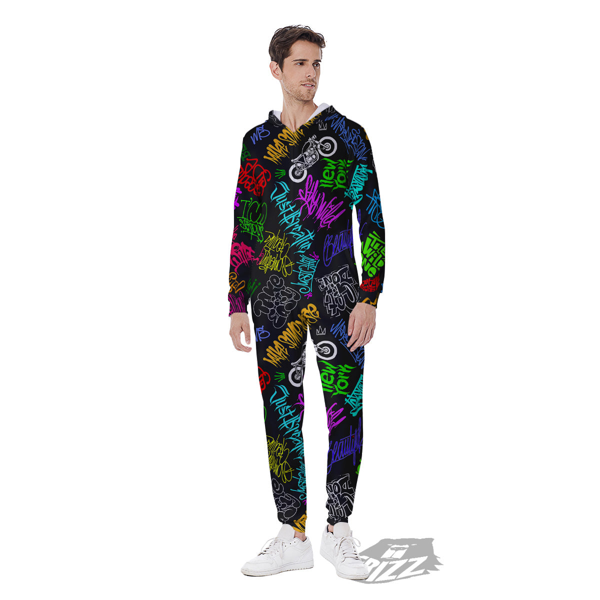 Graffiti Text Colorful Urban Elements Print Pattern Men's Jumpsuit-grizzshop