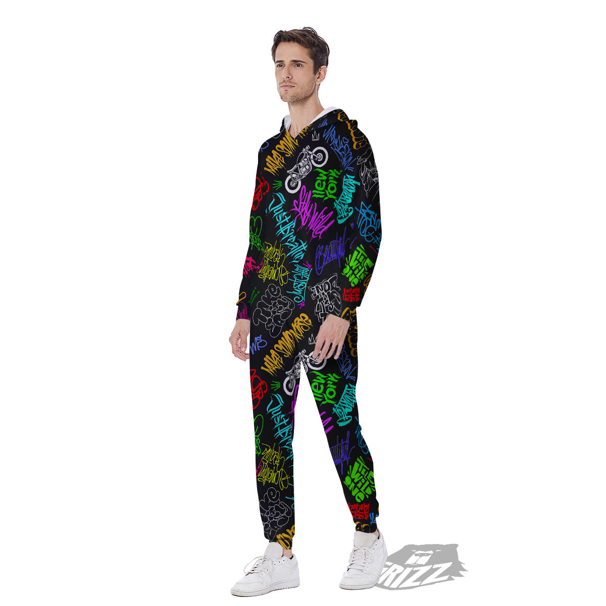Graffiti Text Colorful Urban Elements Print Pattern Men's Jumpsuit-grizzshop