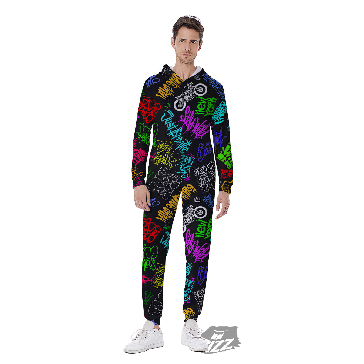 Graffiti Text Colorful Urban Elements Print Pattern Men's Jumpsuit-grizzshop