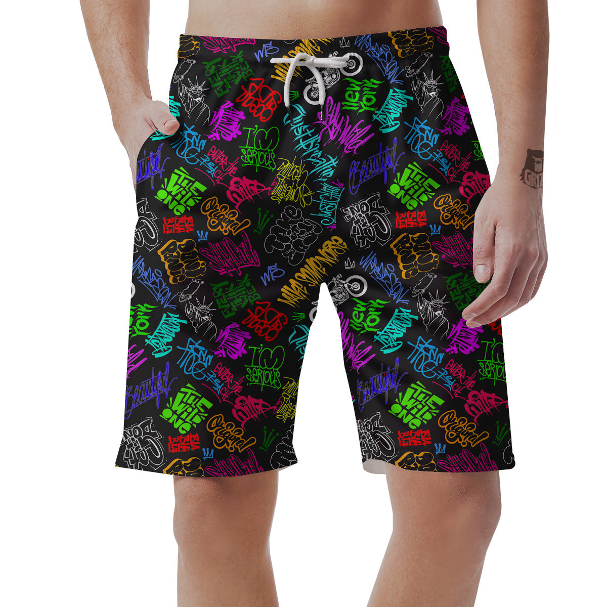 Graffiti Text Colorful Urban Elements Print Pattern Men's Shorts-grizzshop