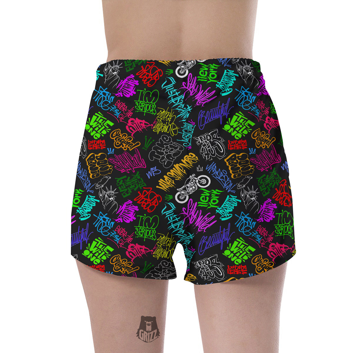 Graffiti Text Colorful Urban Elements Print Pattern Women's Shorts-grizzshop