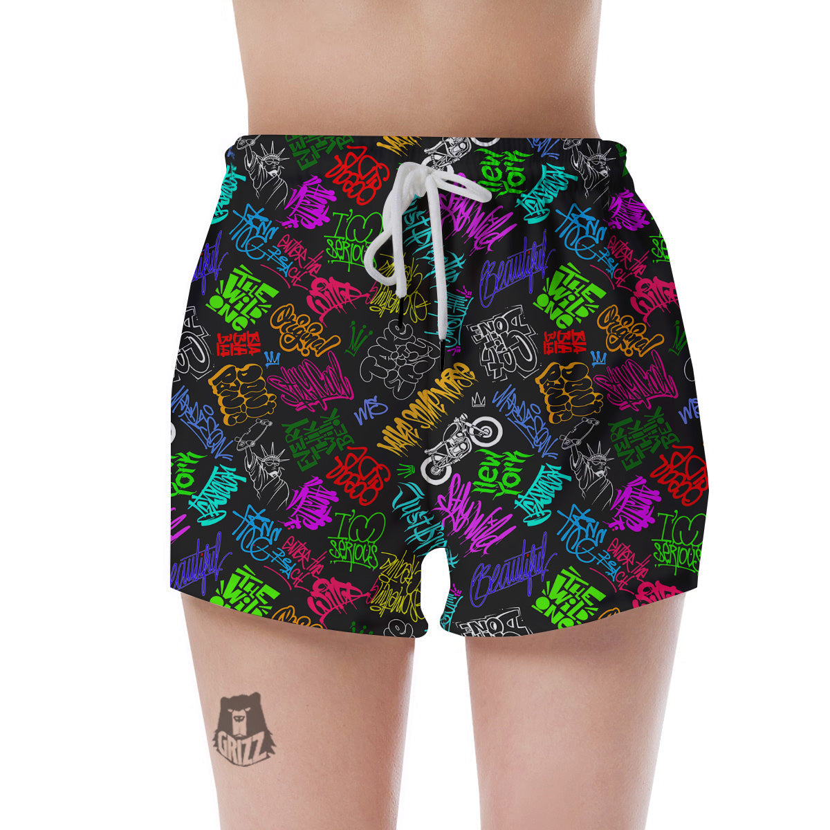Graffiti Text Colorful Urban Elements Print Pattern Women's Shorts-grizzshop