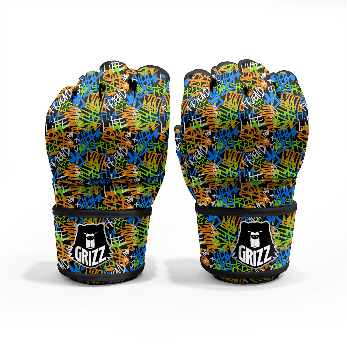 Graffiti Text Print Pattern MMA Gloves-grizzshop