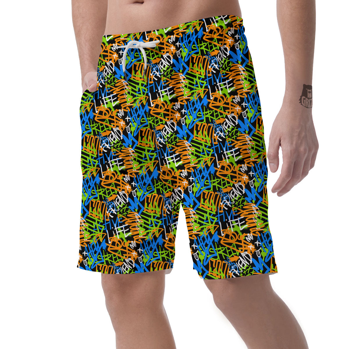 Graffiti Text Print Pattern Men's Shorts-grizzshop