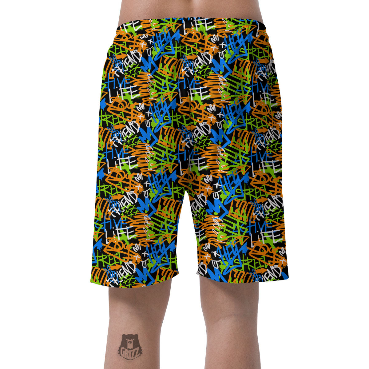 Graffiti Text Print Pattern Men's Shorts-grizzshop