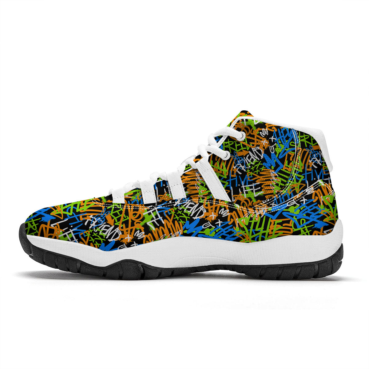 Graffiti Text Print Pattern White Bball Shoes-grizzshop