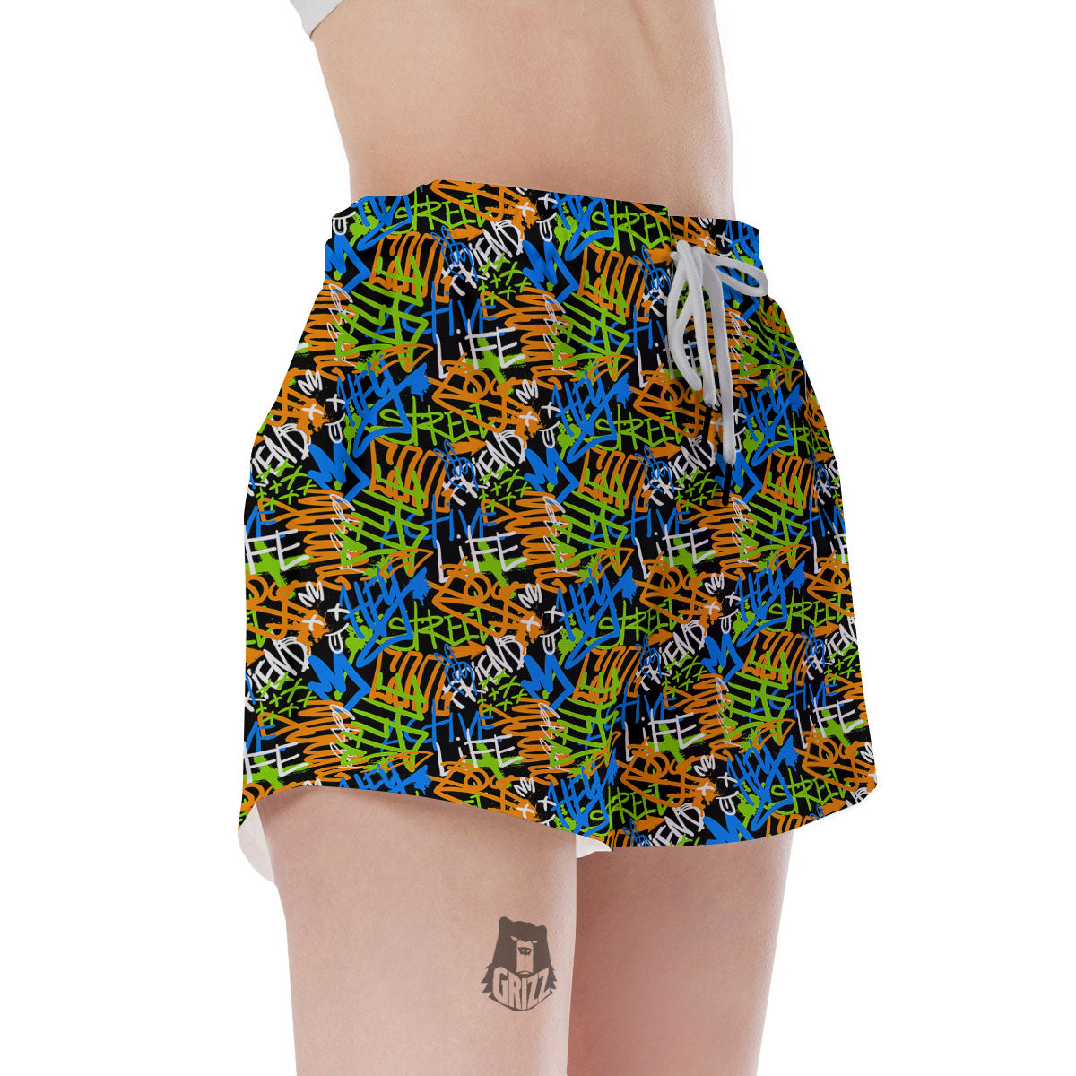 Graffiti Text Print Pattern Women's Shorts-grizzshop