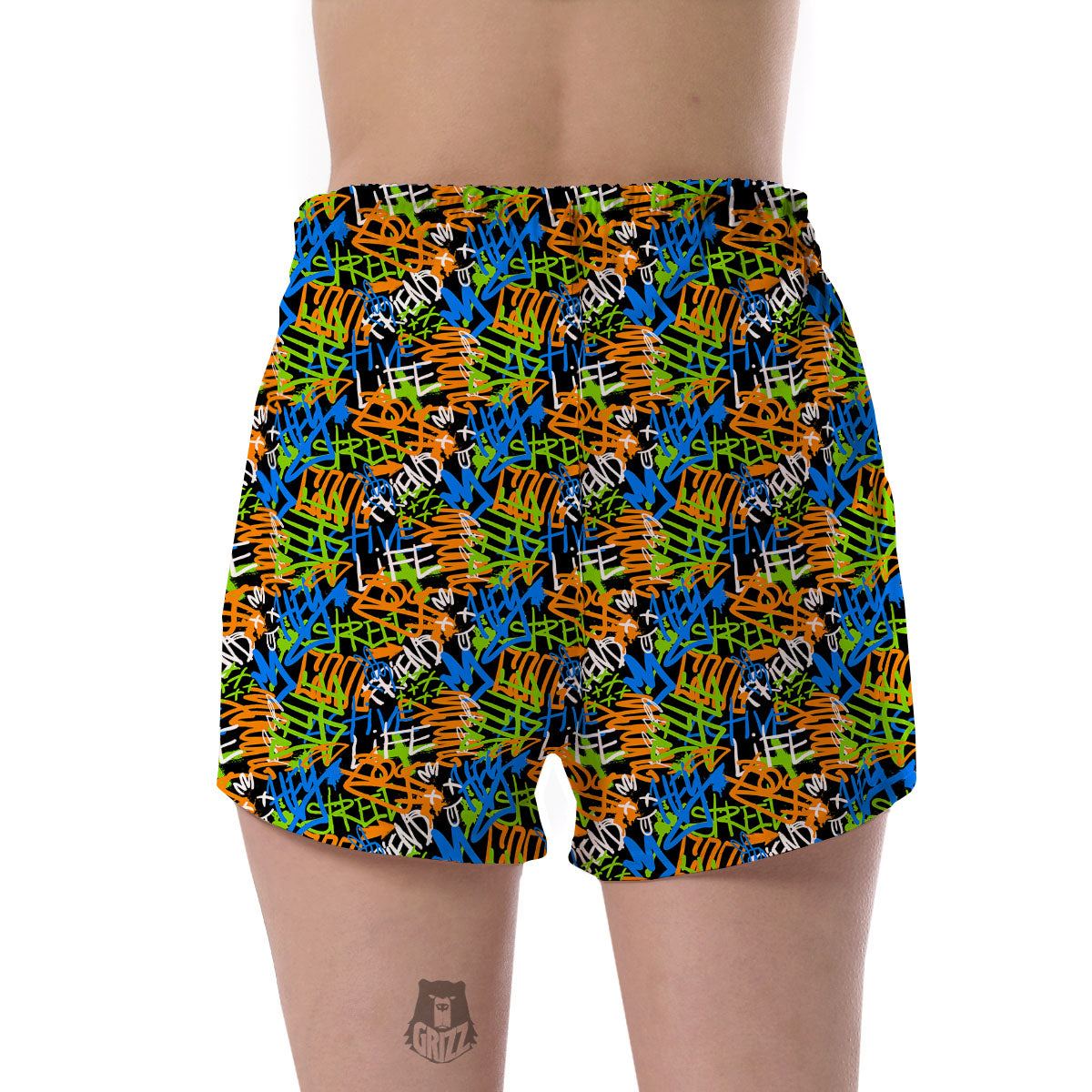 Graffiti Text Print Pattern Women's Shorts-grizzshop