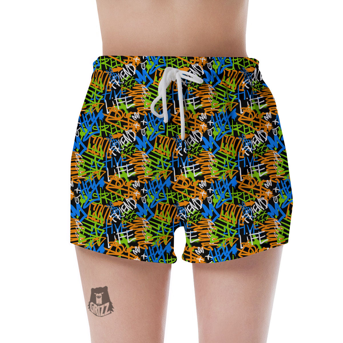 Graffiti Text Print Pattern Women's Shorts-grizzshop