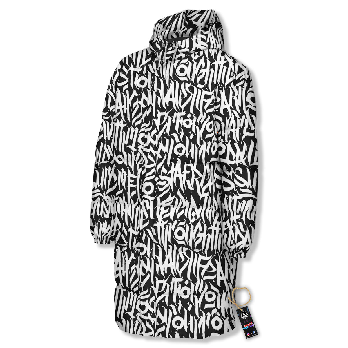 Graffiti Grunge White Text Abstract Print Long Down Jacket