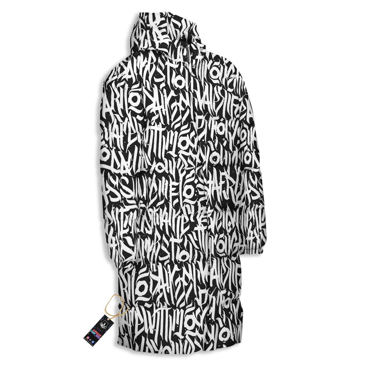 Graffiti Grunge White Text Abstract Print Long Down Jacket