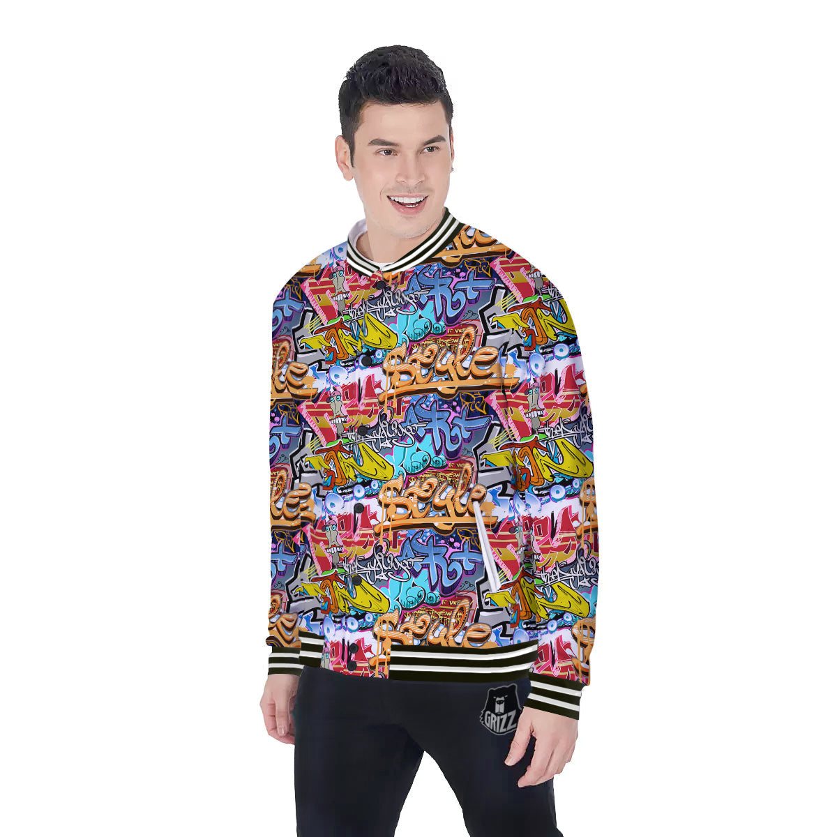 Graffity Street Art Print Pattern Baseball Jacket-grizzshop