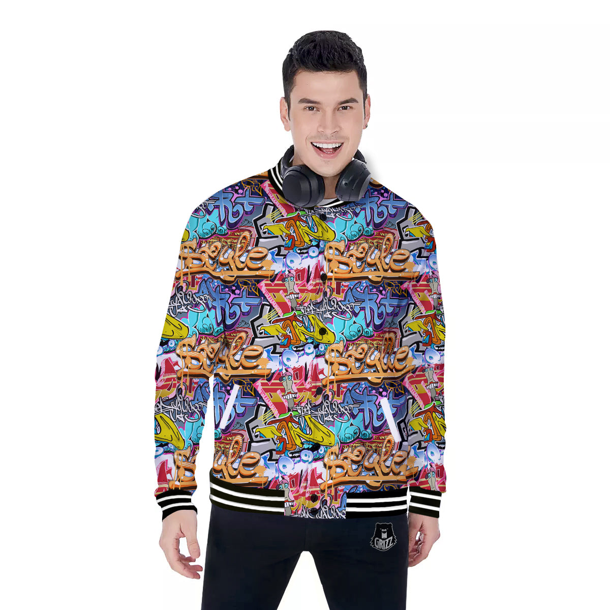 Graffity Street Art Print Pattern Baseball Jacket-grizzshop