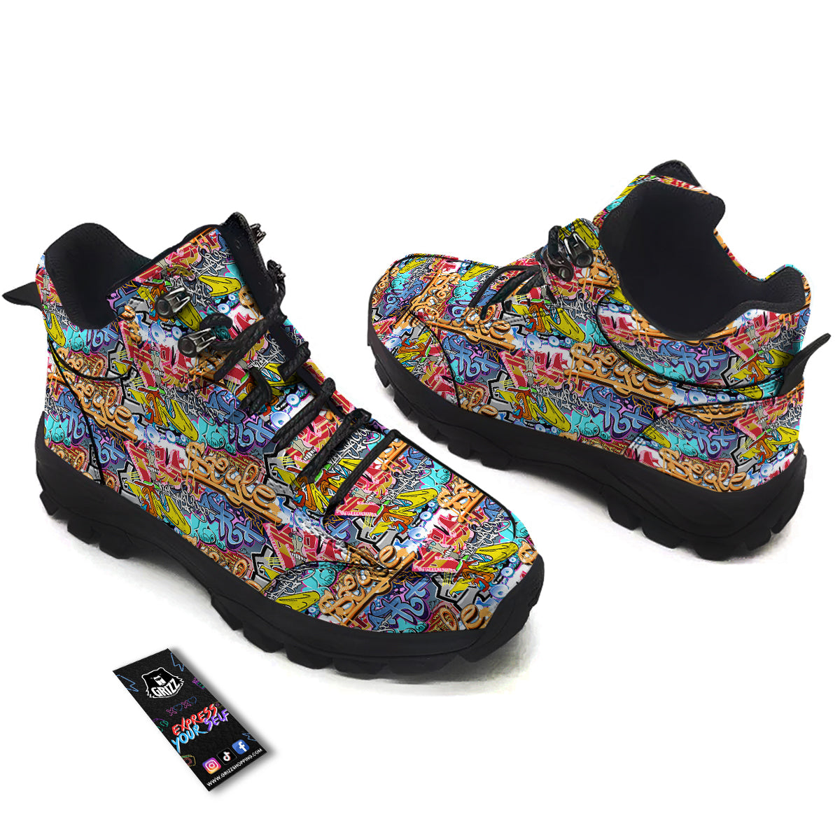 Graffity Street Art Print Pattern Hiking Shoes-grizzshop