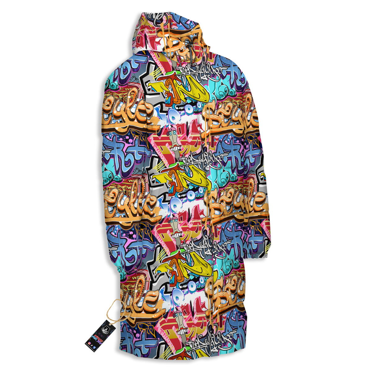 Graffity Street Art Print Pattern Long Down Jacket-grizzshop