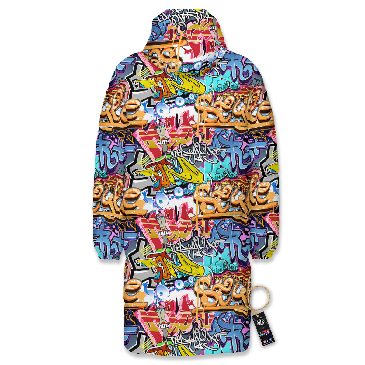 Graffity Street Art Print Pattern Long Down Jacket-grizzshop