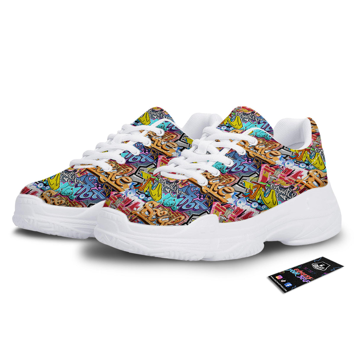 Graffity Street Art Print Pattern White Chunky Shoes-grizzshop
