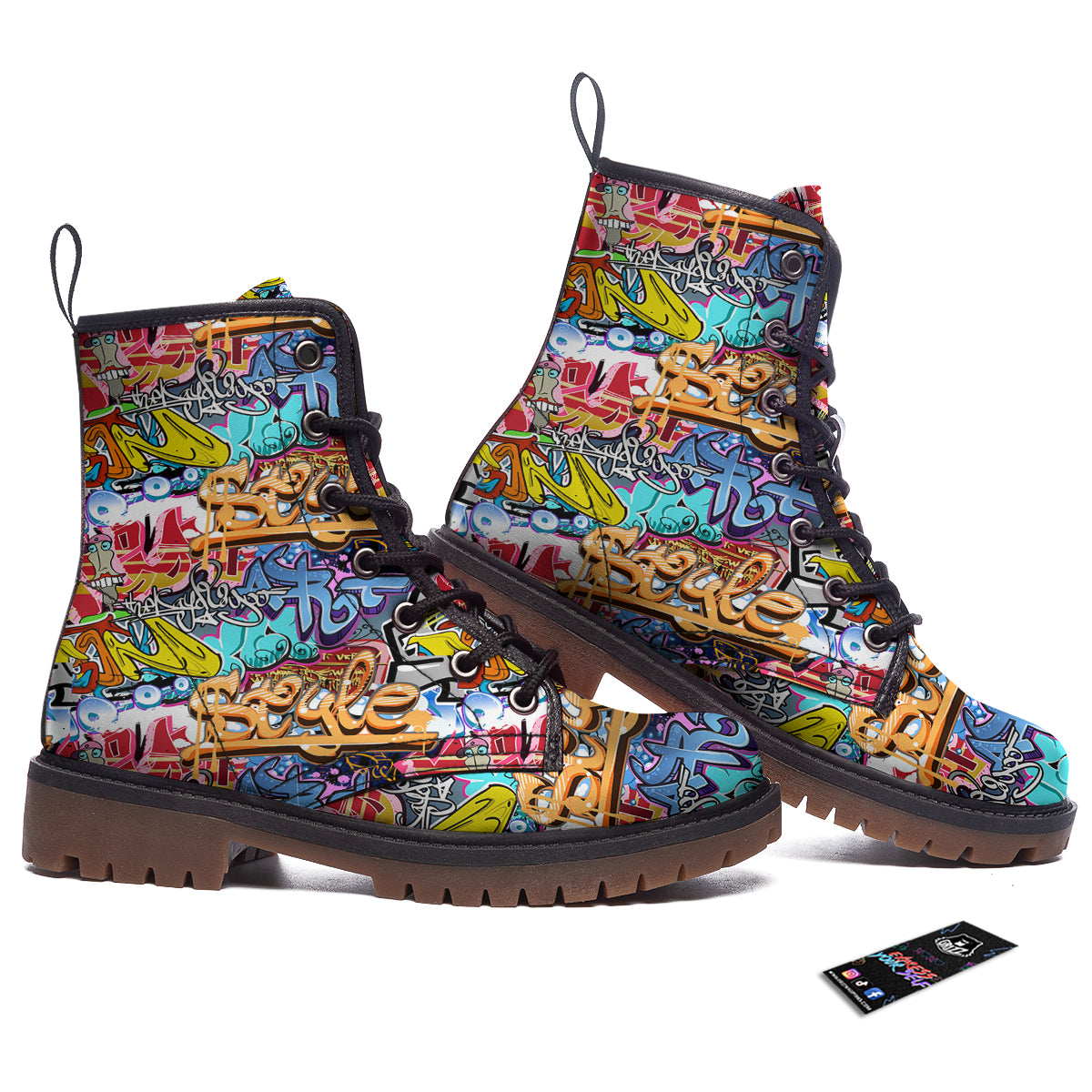 Graffity Street Art Print Pattern Work Boots-grizzshop