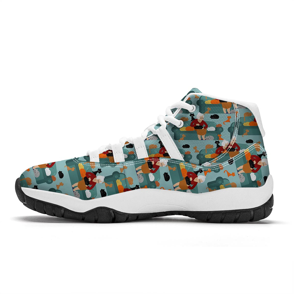 Grandma Nana Pattern Print White Bball Shoes-grizzshop