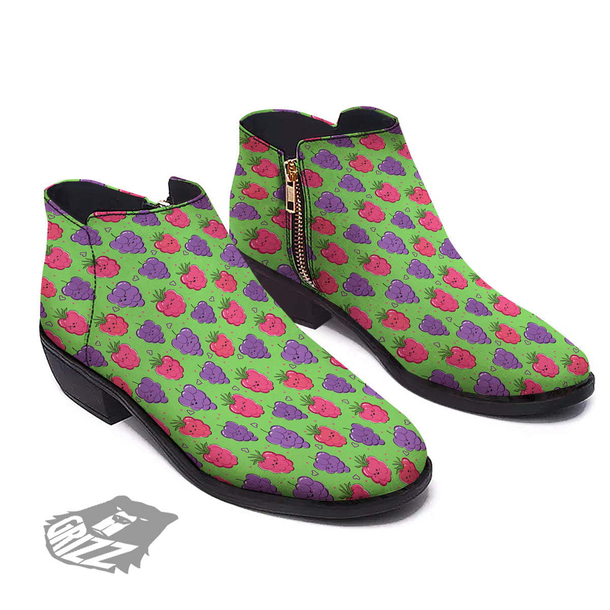 Grape Cute Print Pattern Ankle Boots-grizzshop