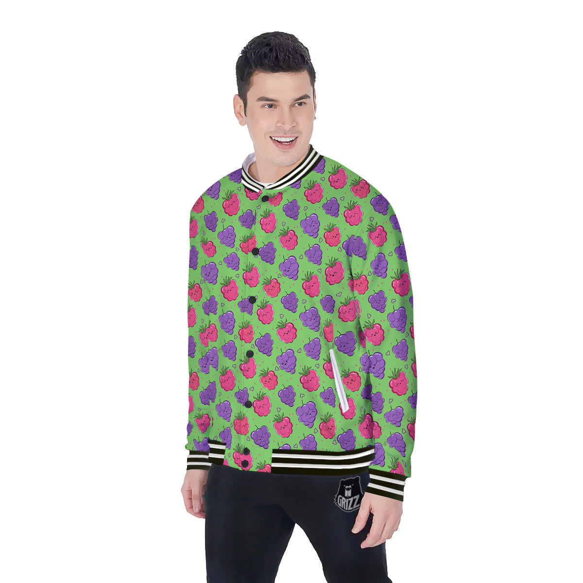 Grape Cute Print Pattern Baseball Jacket-grizzshop