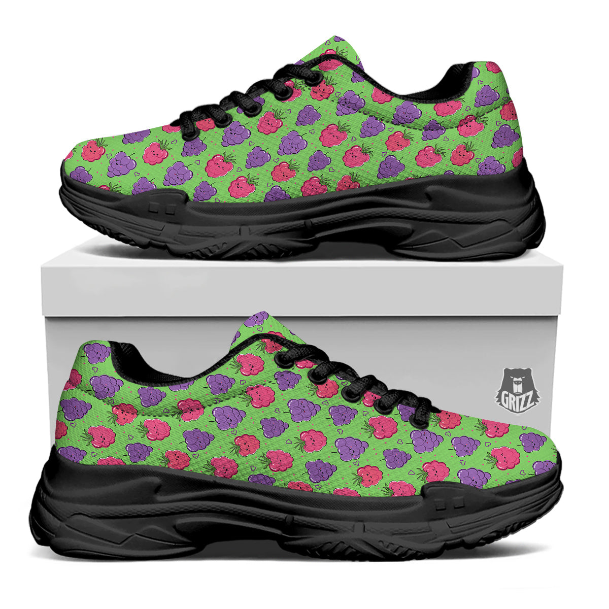 Grape Cute Print Pattern Black Chunky Shoes-grizzshop