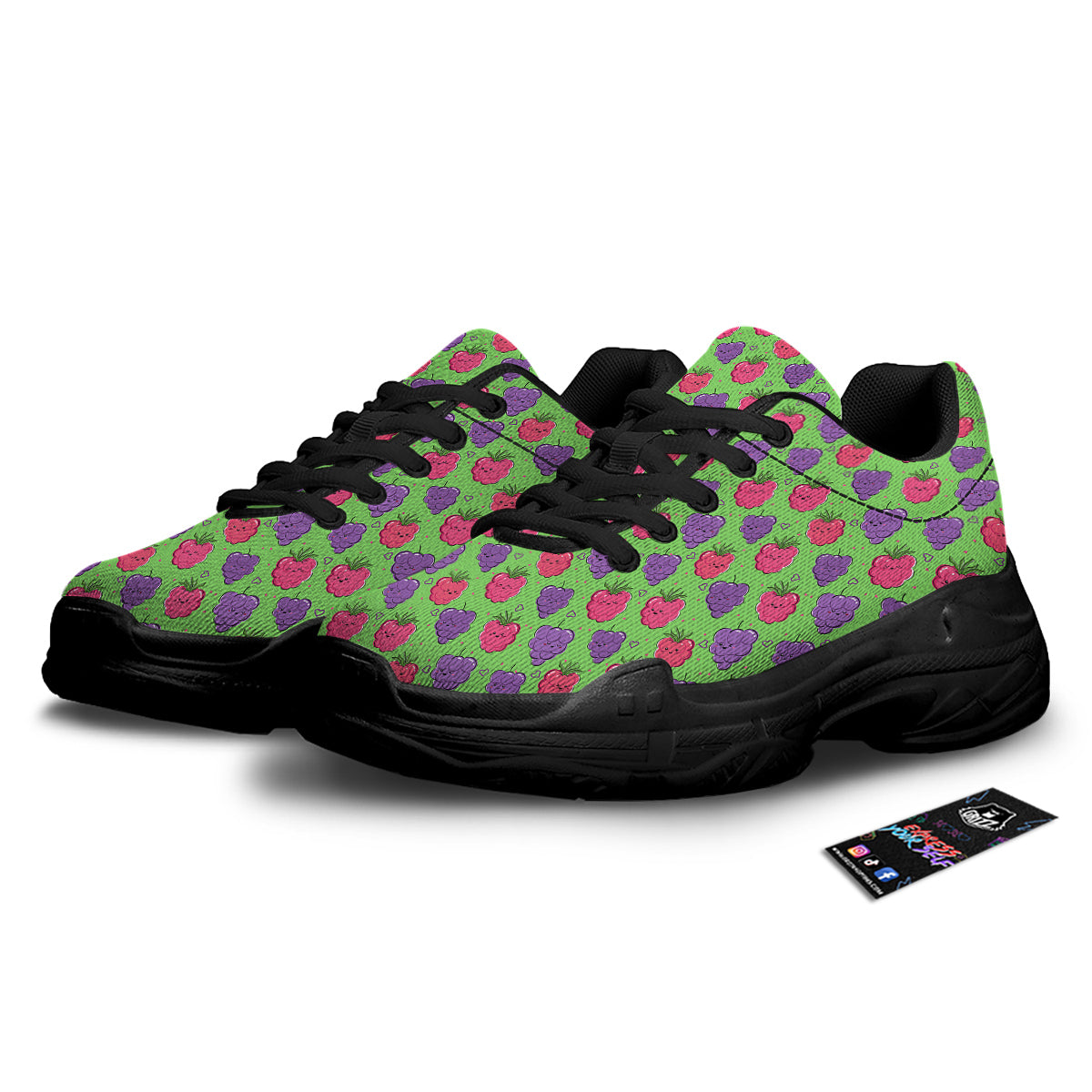 Grape Cute Print Pattern Black Chunky Shoes-grizzshop