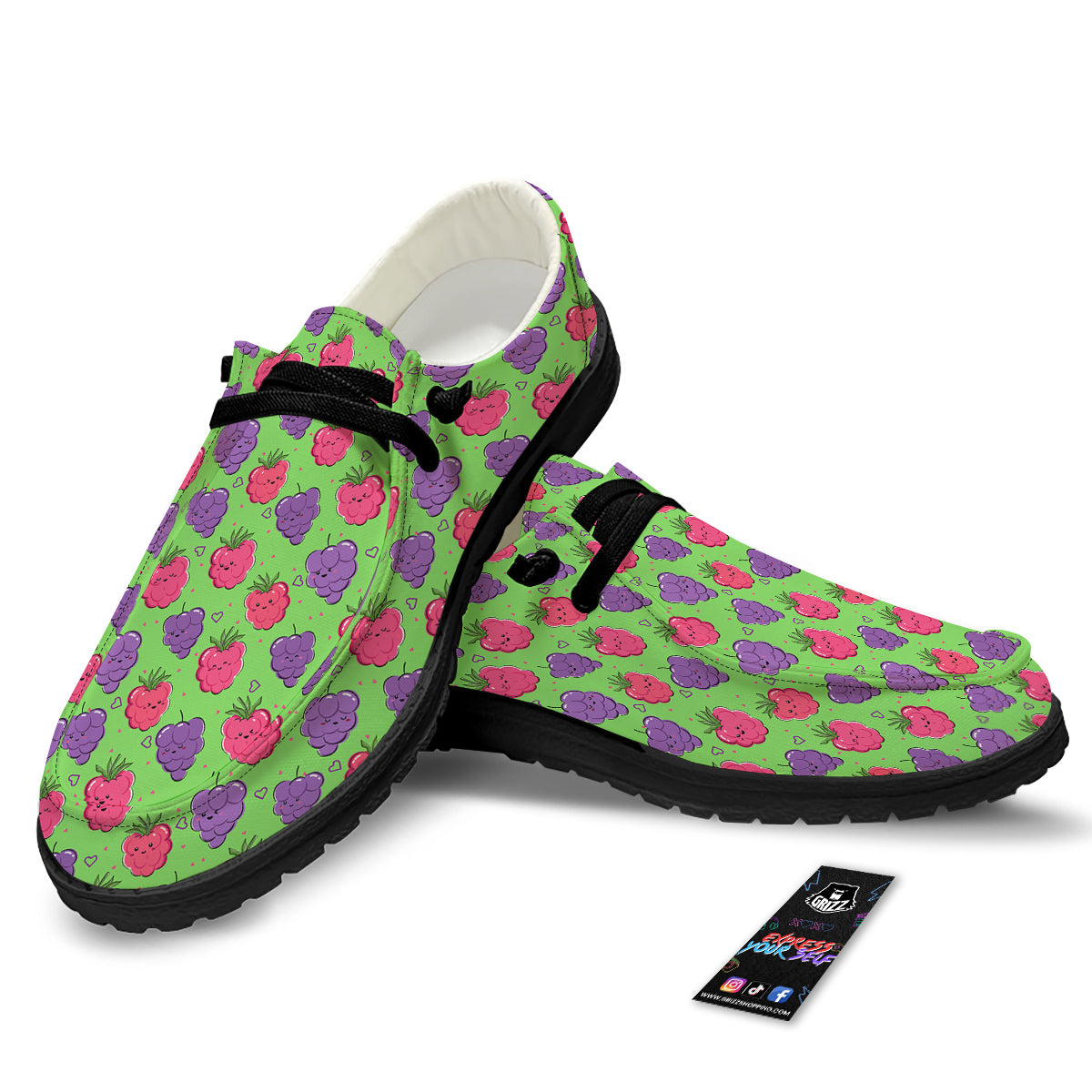Grape Cute Print Pattern Black Loafers-grizzshop