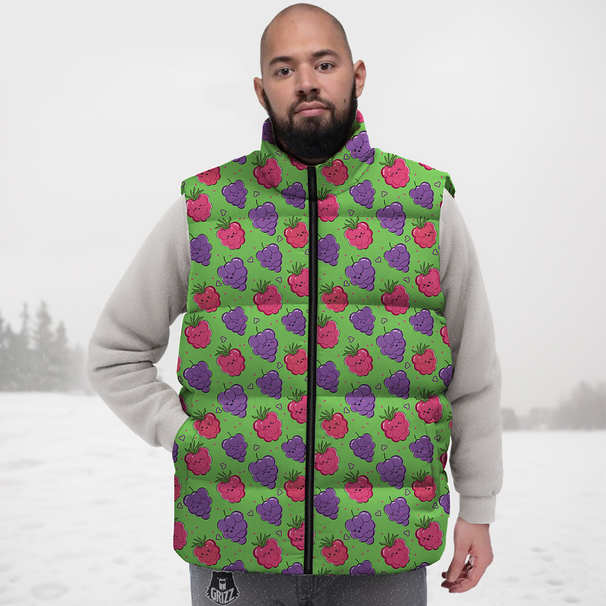 Grape Cute Print Pattern Down Vest-grizzshop