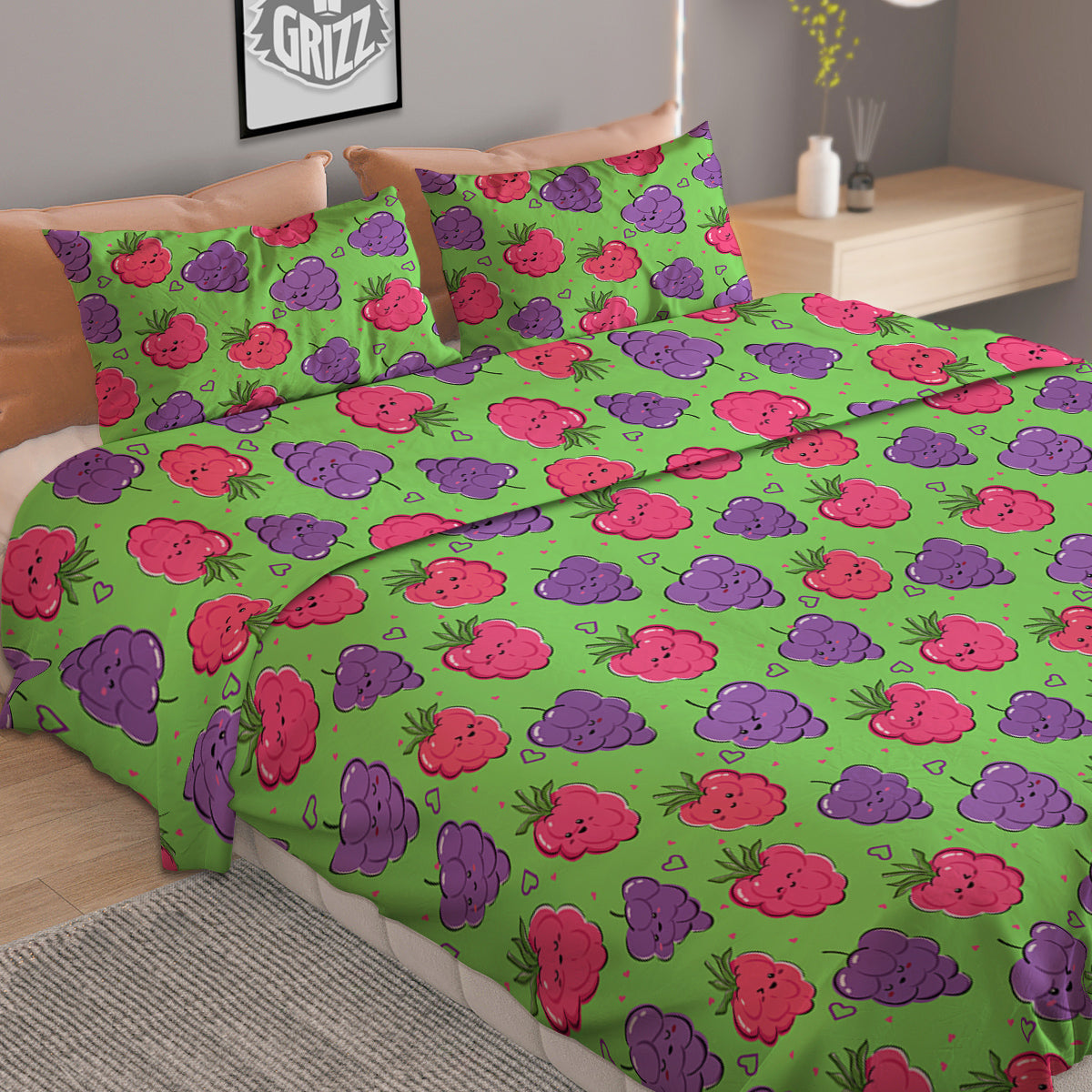 Grape Cute Print Pattern Duvet Cover Bedding Set-grizzshop