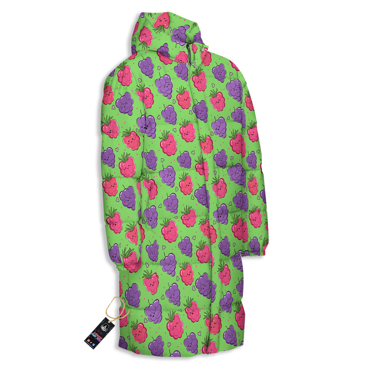 Grape Cute Print Pattern Long Down Jacket-grizzshop