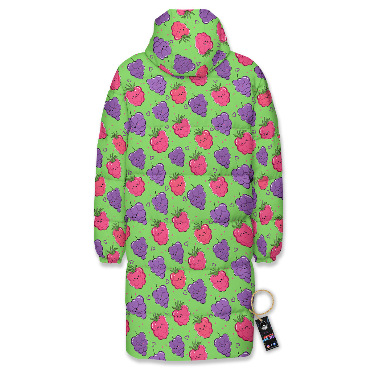 Grape Cute Print Pattern Long Down Jacket-grizzshop