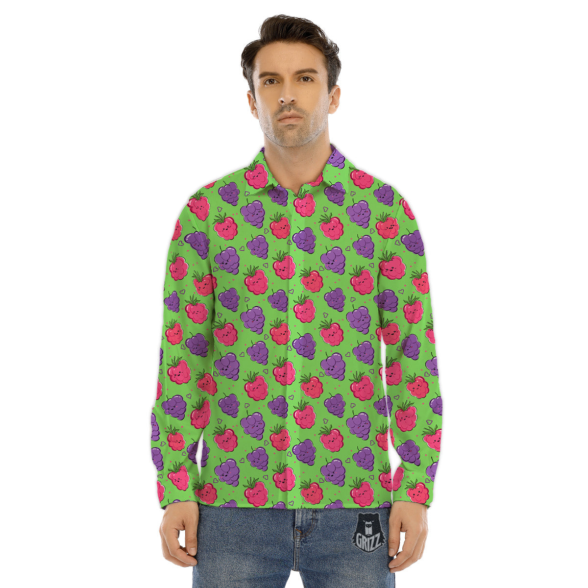 Grape Cute Print Pattern Men's Dress Shirts-grizzshop