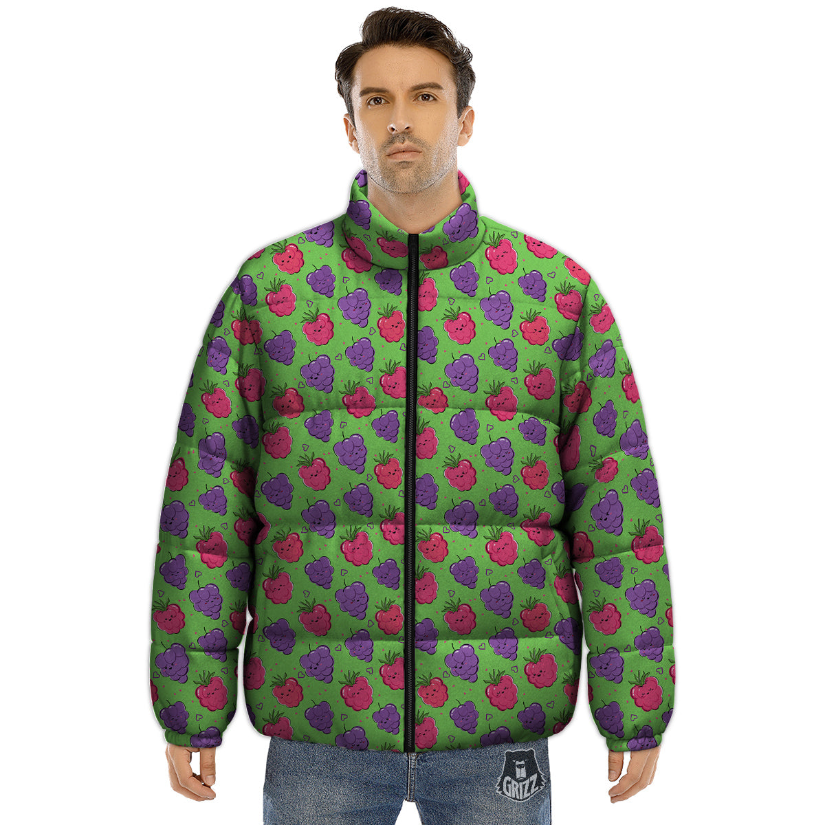 Grape Cute Print Pattern Puffer Jacket-grizzshop