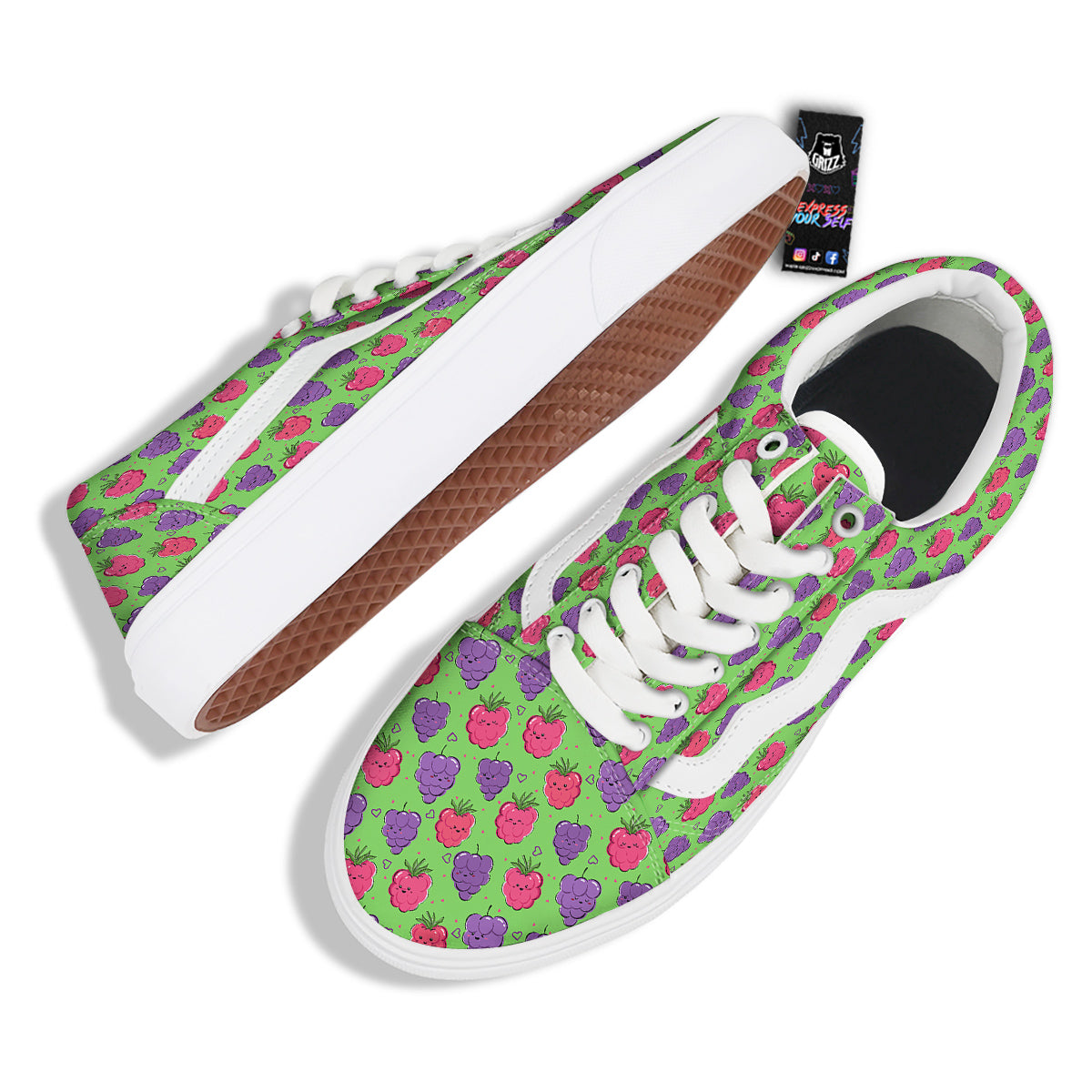 Grape Cute Print Pattern Skate Shoes-grizzshop