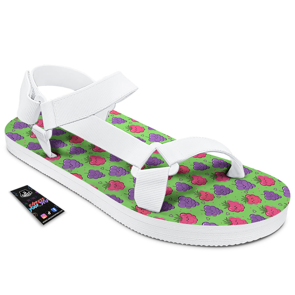 Grape Cute Print Pattern White Open Toe Sandals-grizzshop