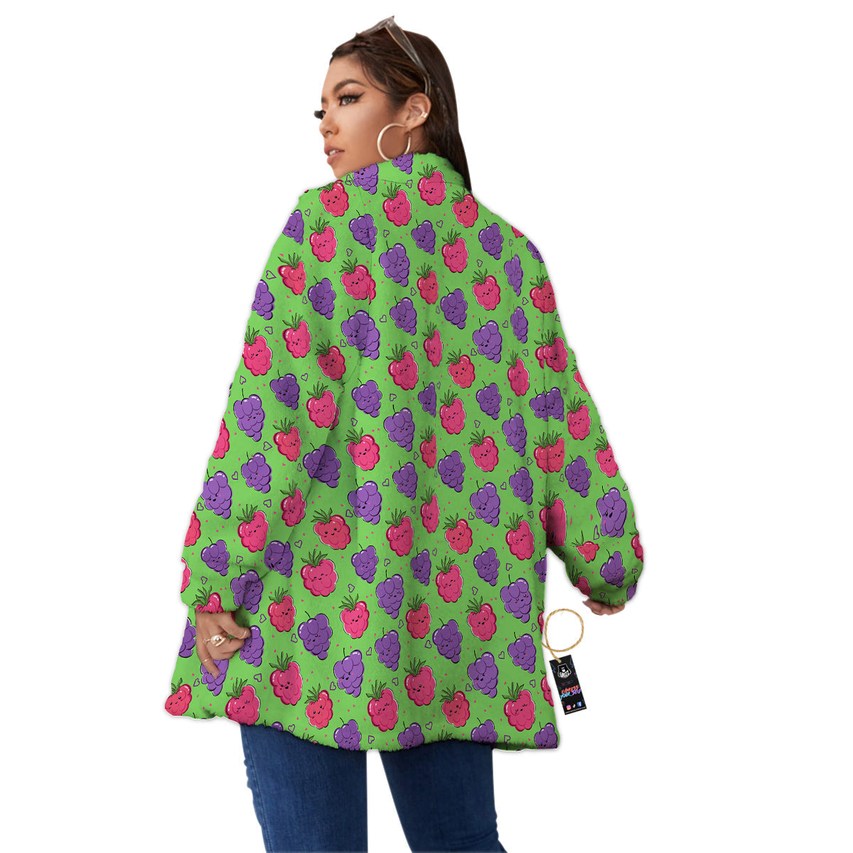 Grape Cute Print Pattern Women's Sherpa Jacket-grizzshop