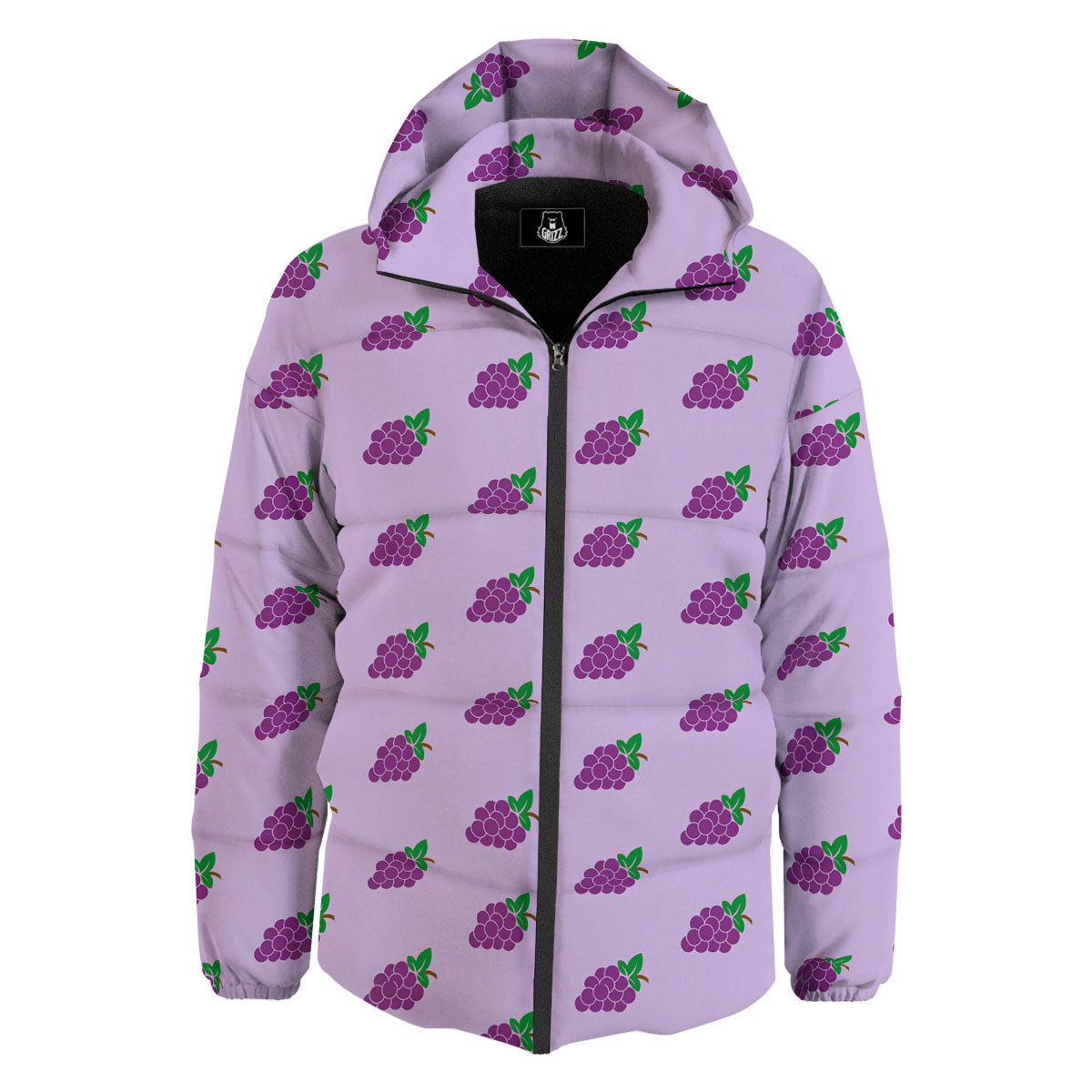 Grape Purple Print Pattern Down Jacket-grizzshop