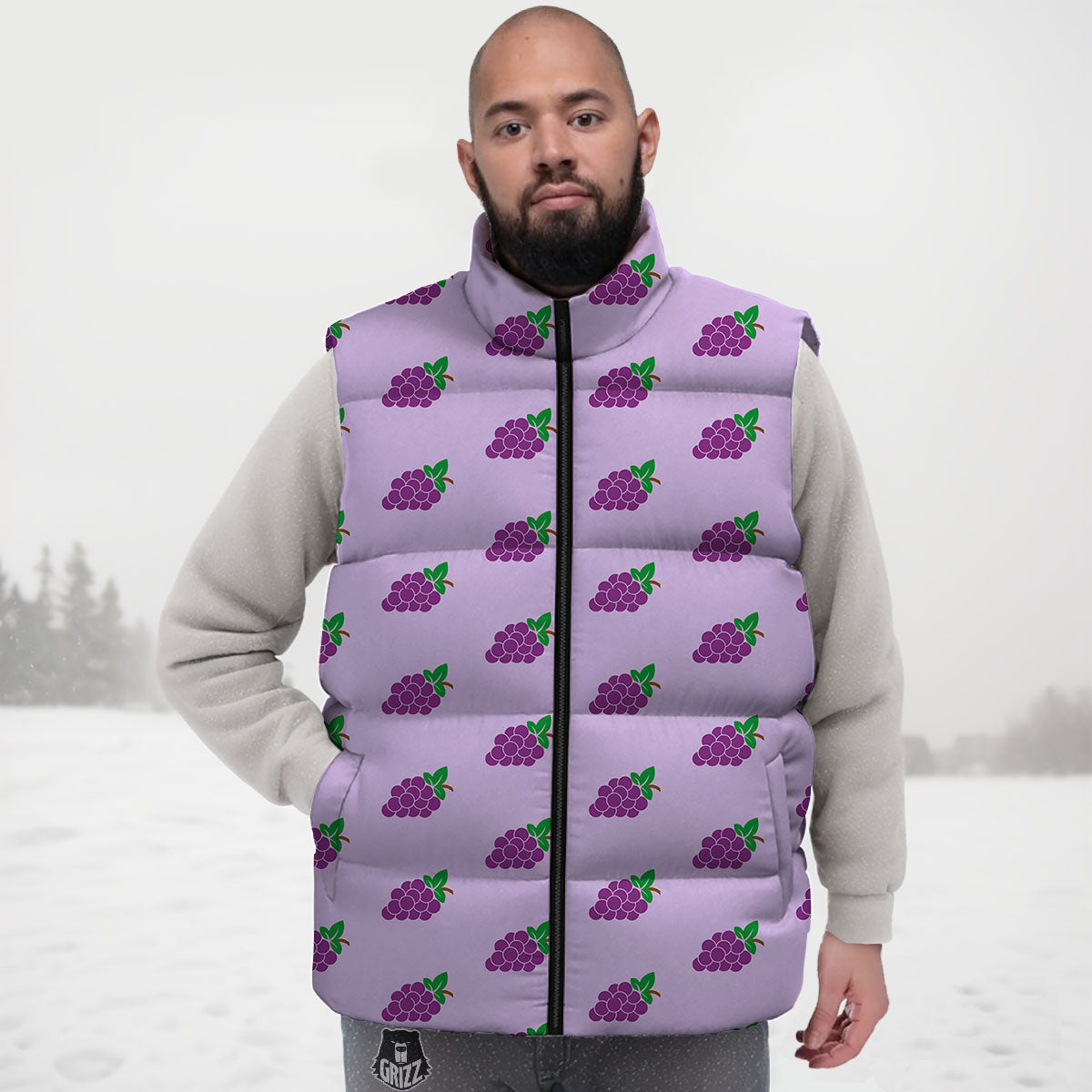 Grape Purple Print Pattern Down Vest-grizzshop