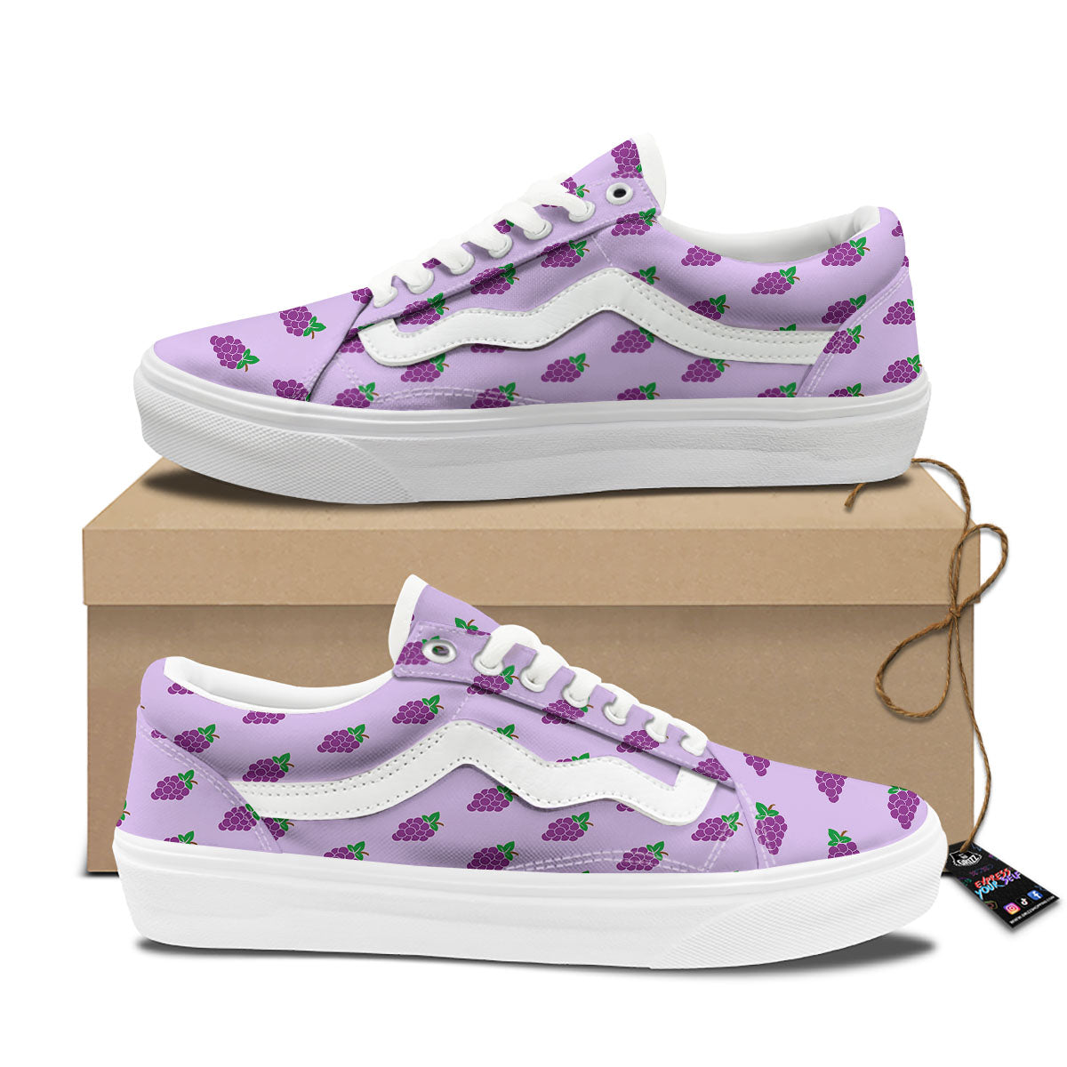 Grape Purple Print Pattern Skate Shoes-grizzshop