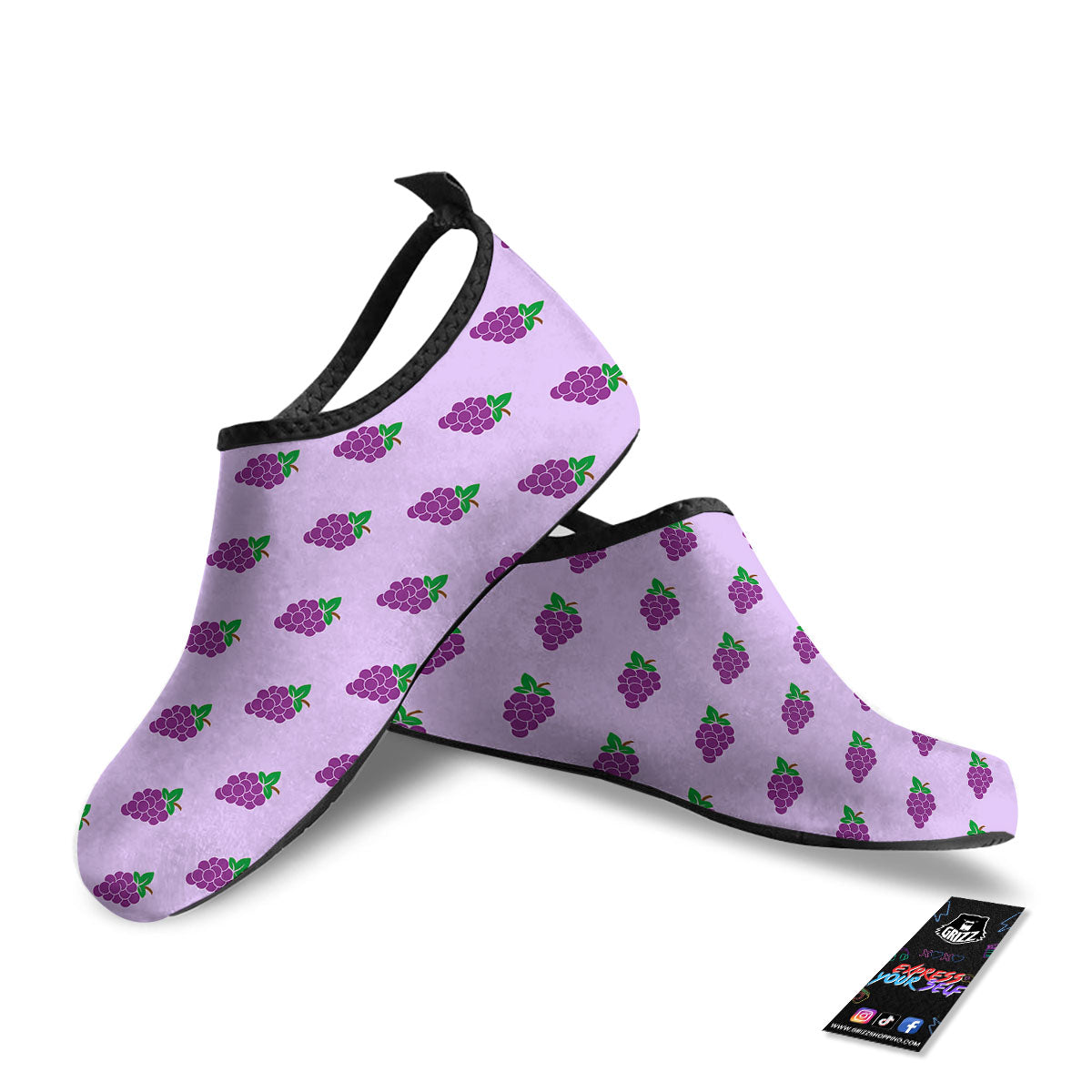 Grape Purple Print Pattern Water Shoes-grizzshop