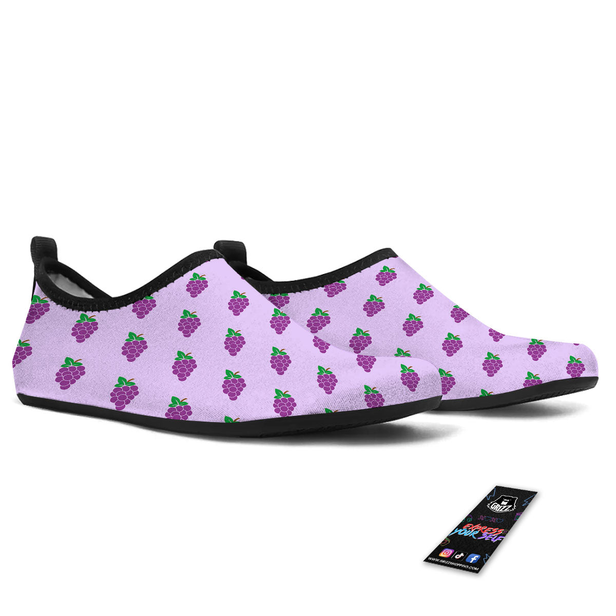 Grape Purple Print Pattern Water Shoes-grizzshop