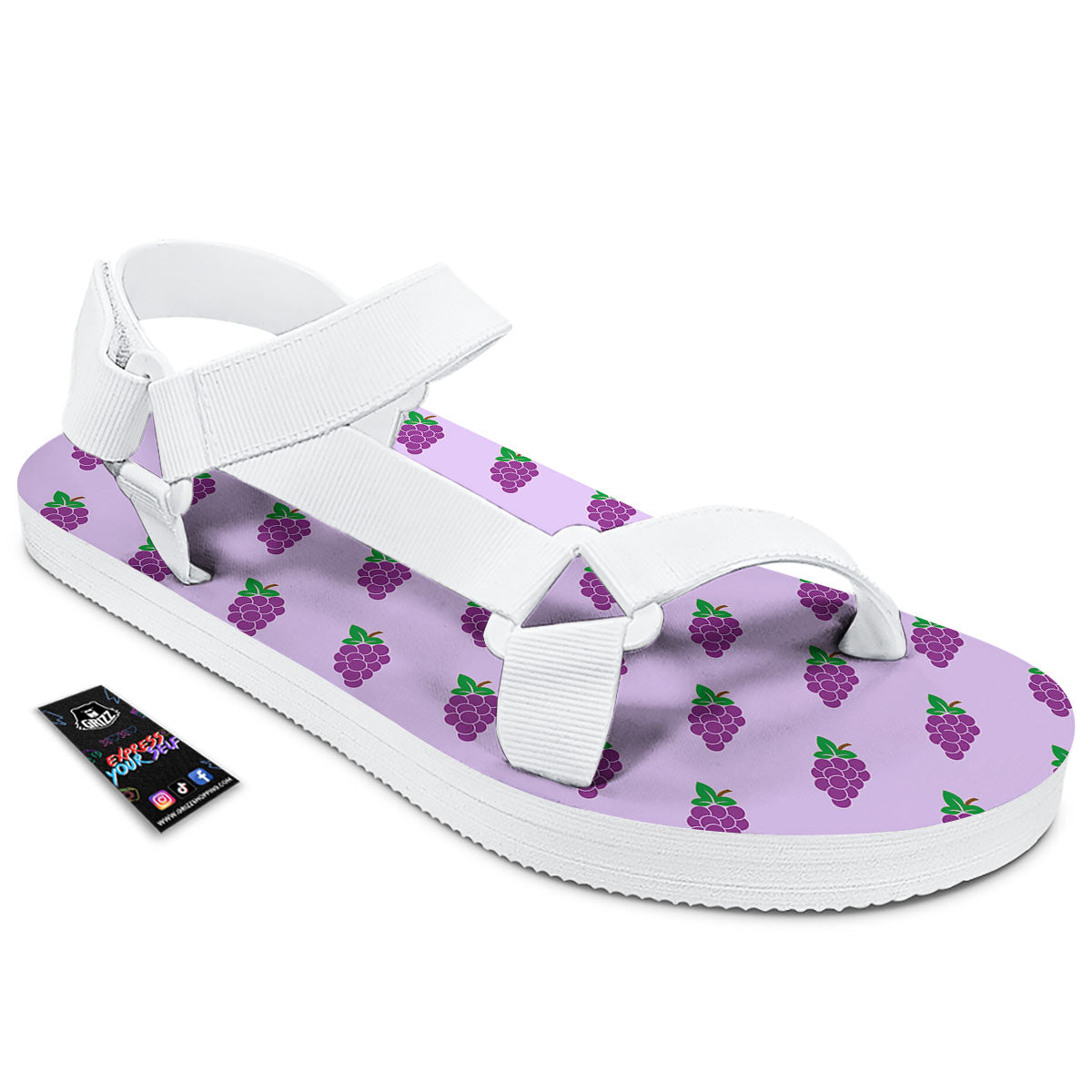 Grape Purple Print Pattern White Open Toe Sandals-grizzshop