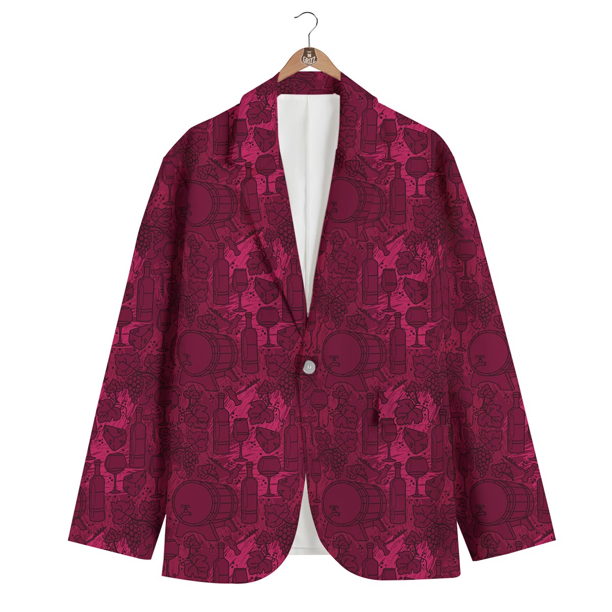 Grape Red Wine Pattern Print Men's Blazer-grizzshop